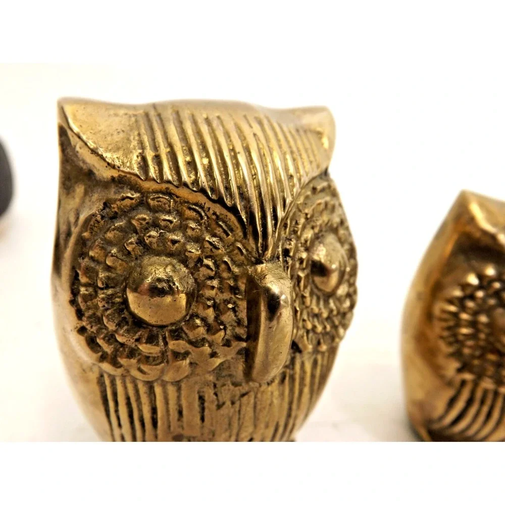 Brass 🦉Owl Family of 3 Vintage decor figurines = over 1 pound total weight
